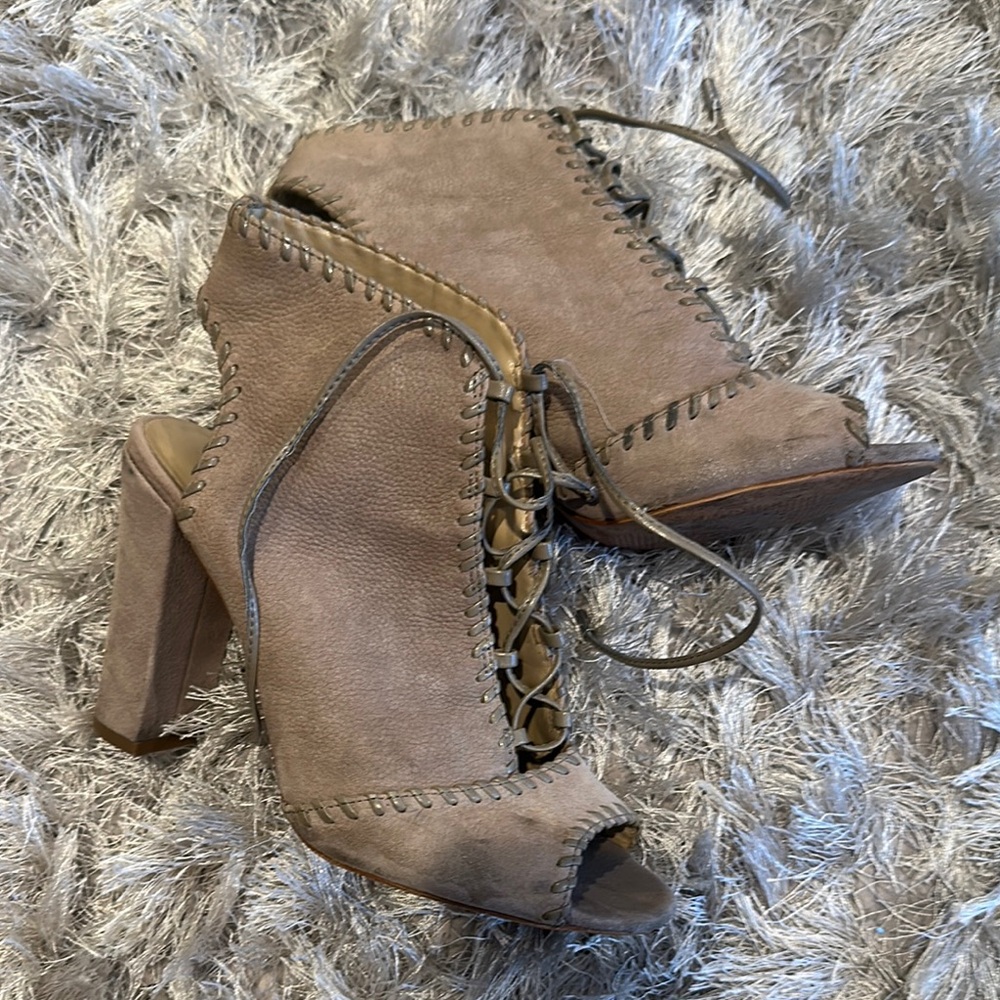 Enzo Angiolini Tan Heeled Boots with Peep-Toe
